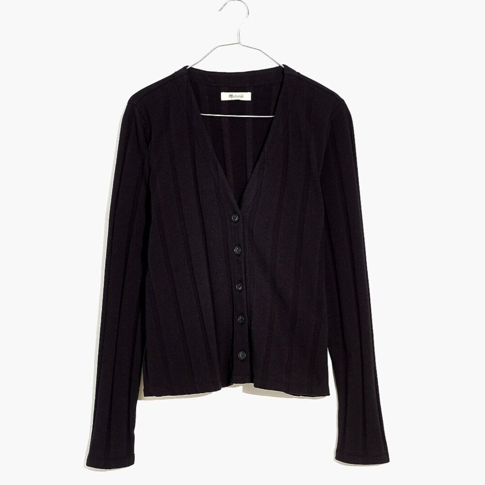 Madewell Ribbed sweater knit cardigan, black size medium